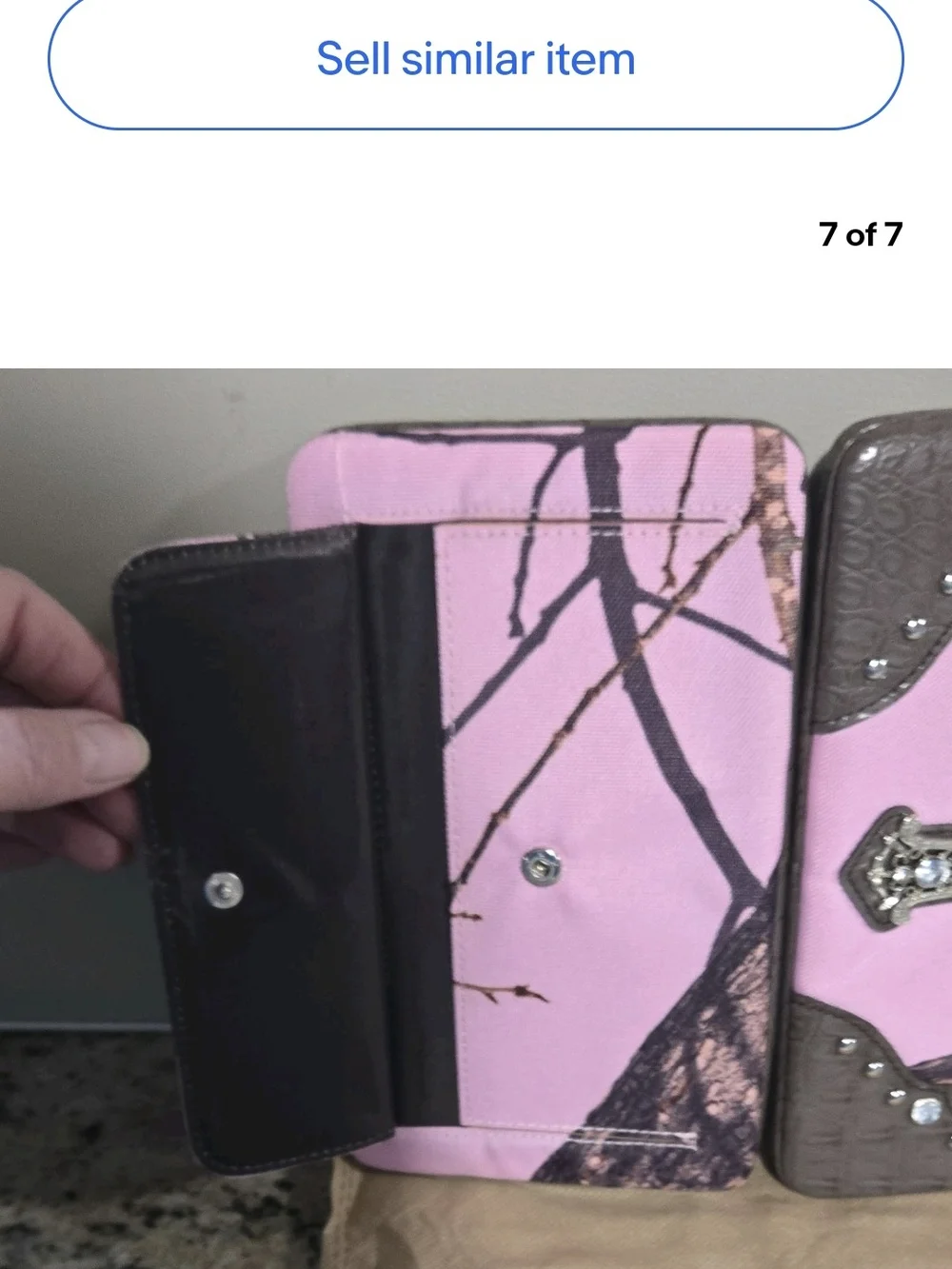 Mossy Oak Pink and Brown Jeweled Cross Clutch Wallet